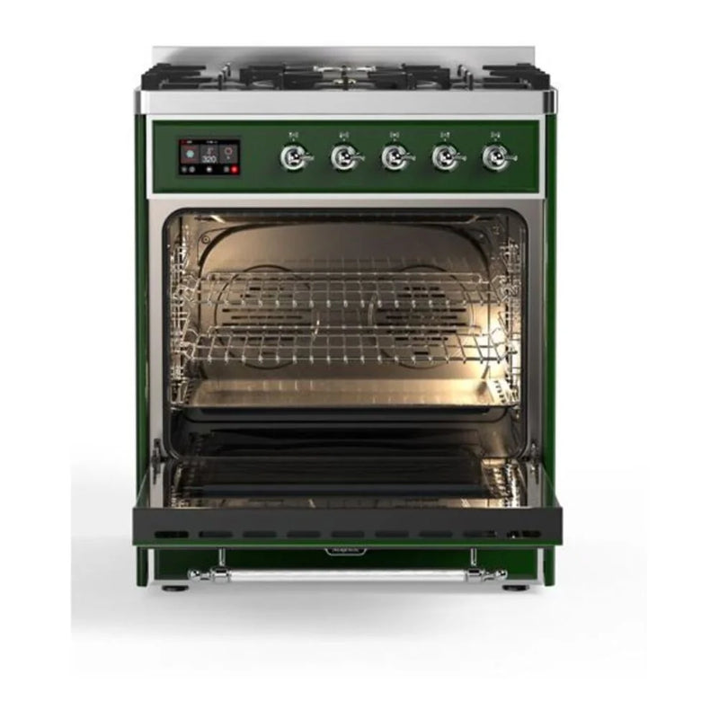 ILVE Majestic II 30" Dual Fuel Freestanding Range in Emerald Green with Chrome Trim, UM30DQNE3EGCLP