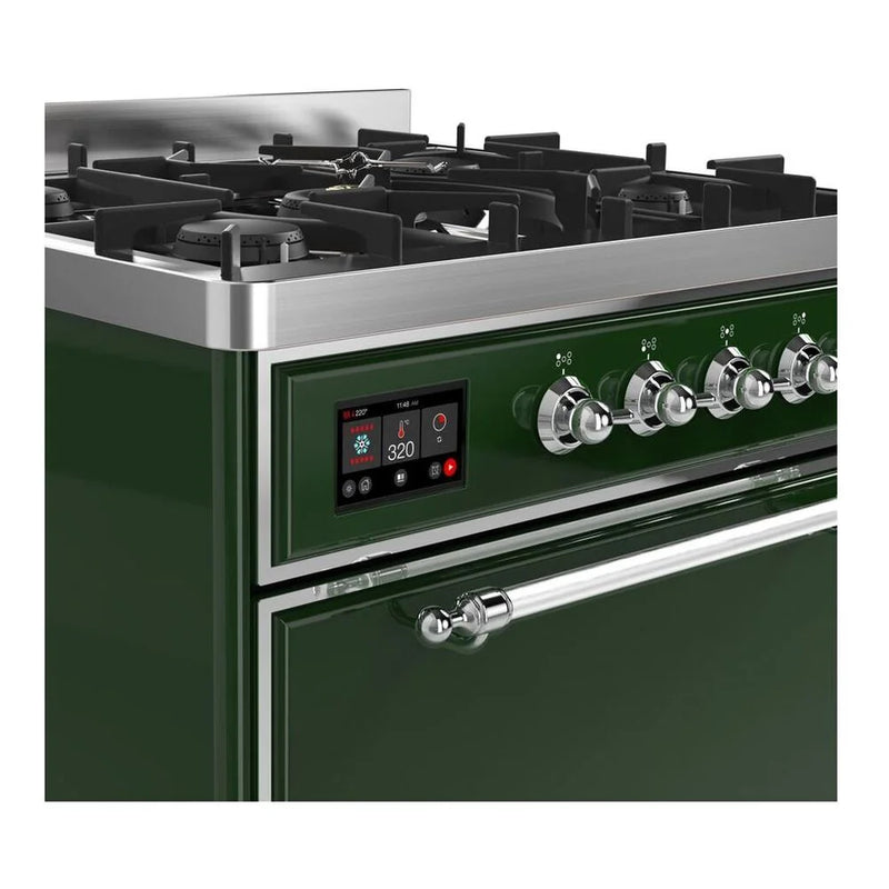ILVE Majestic II 30" Dual Fuel Freestanding Range in Emerald Green with Chrome Trim, UM30DQNE3EGCLP