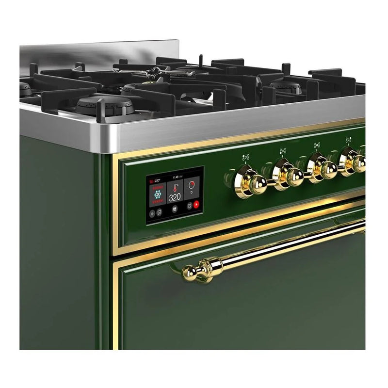 ILVE Majestic II 30" Dual Fuel Freestanding Range in Emerald Green with Brass Trim, UM30DQNE3EGGLP