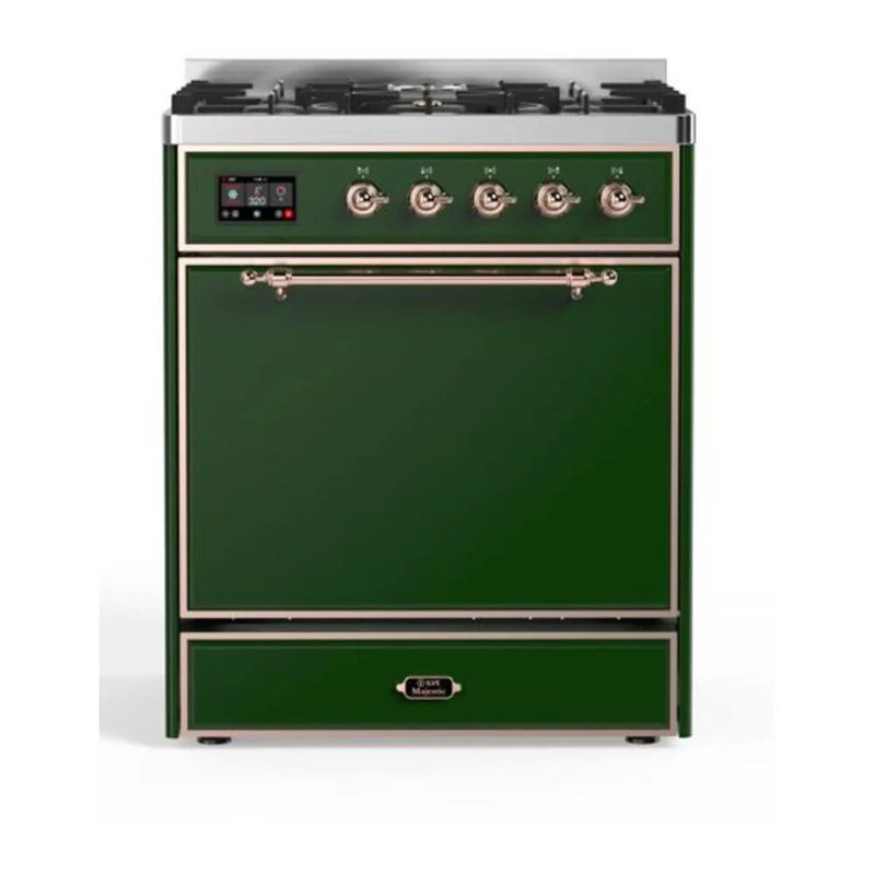 ILVE Majestic II 30" Dual Fuel Freestanding Range in Emerald Green with Copper Trim, UM30DQNE3EGPLP