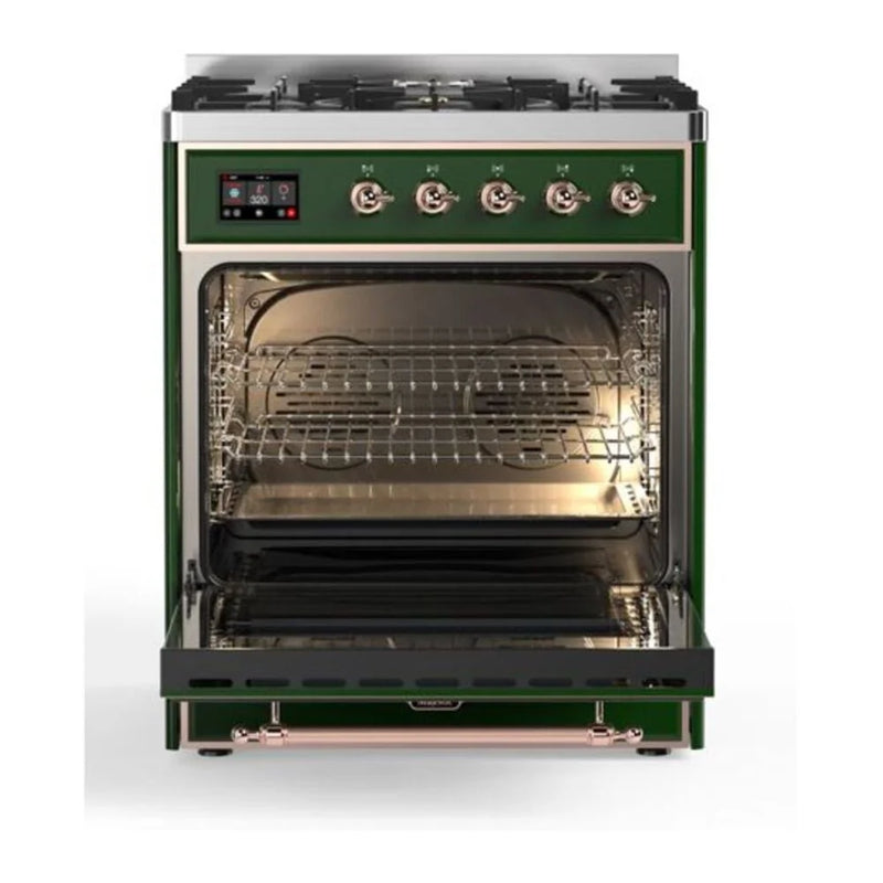 ILVE Majestic II 30" Dual Fuel Freestanding Range in Emerald Green with Copper Trim, UM30DQNE3EGPLP