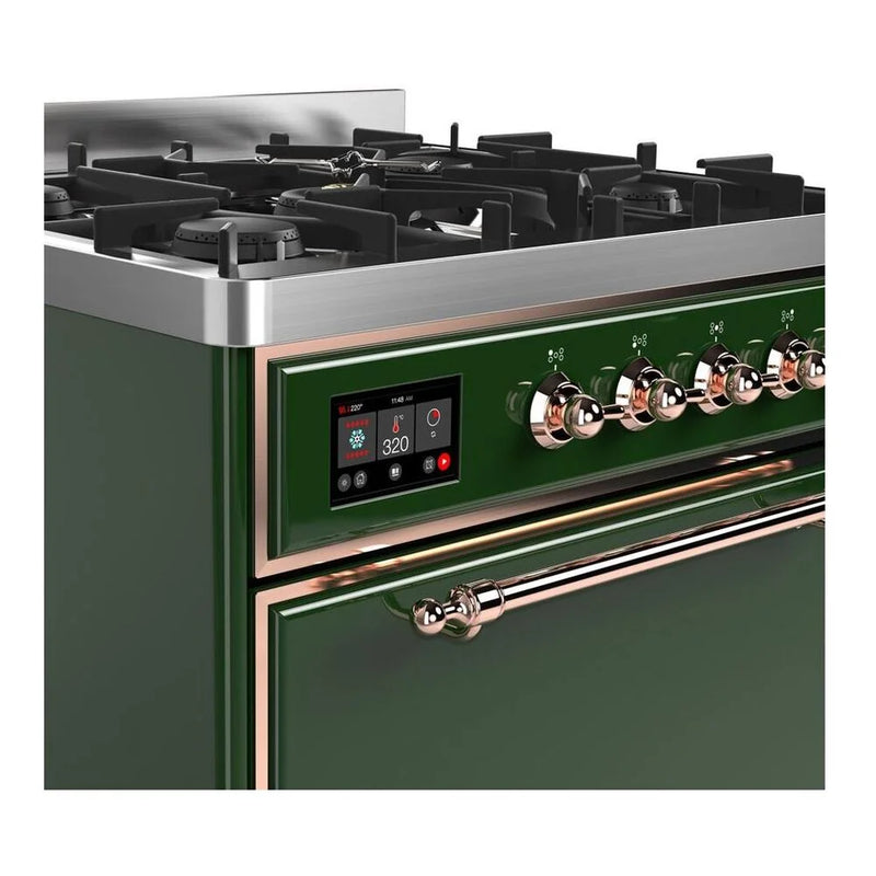 ILVE Majestic II 30" Dual Fuel Freestanding Range in Emerald Green with Copper Trim, UM30DQNE3EGPLP