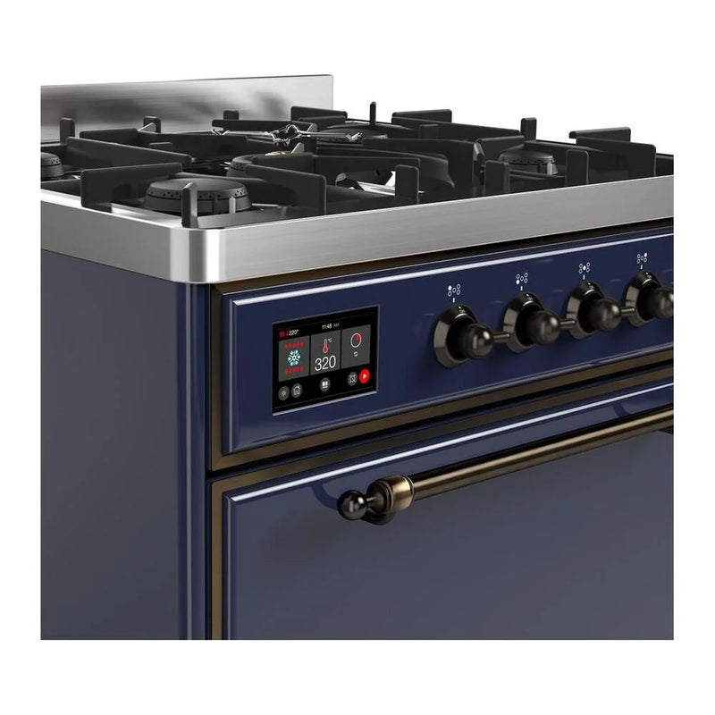ILVE Majestic II 30" Dual Fuel Freestanding Range in Midnight Blue with Burnished Trim, UM30DQNE3MBBLP