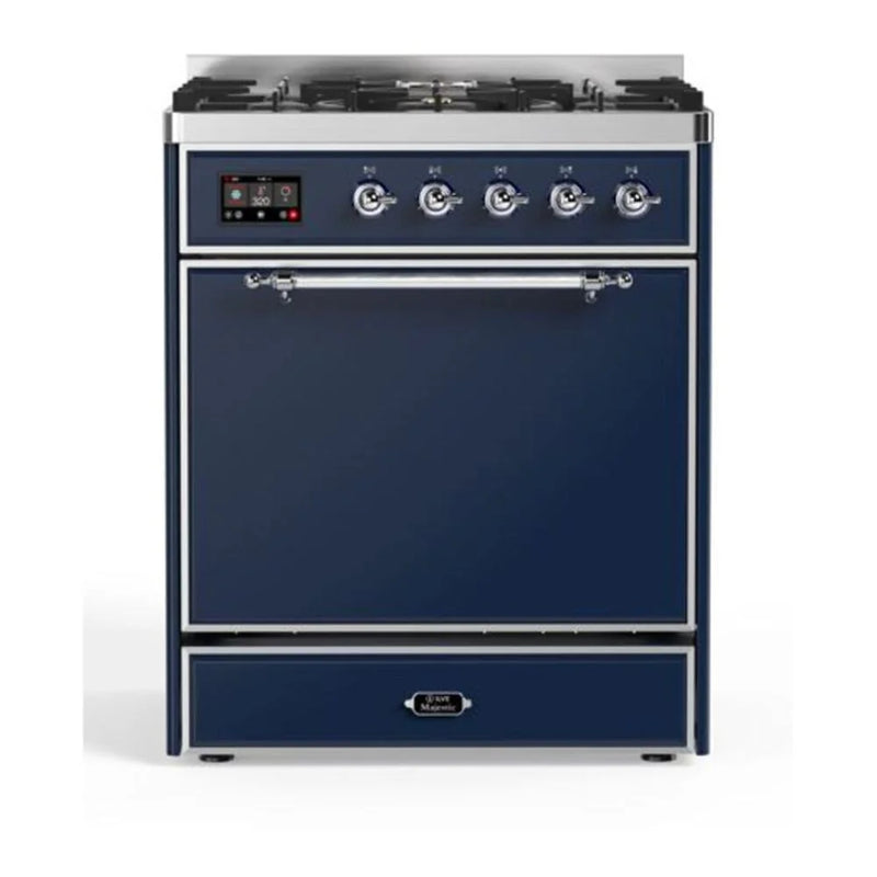 ILVE Majestic II 30" Dual Fuel Freestanding Range in Midnight Blue with Chrome Trim, UM30DQNE3MBC