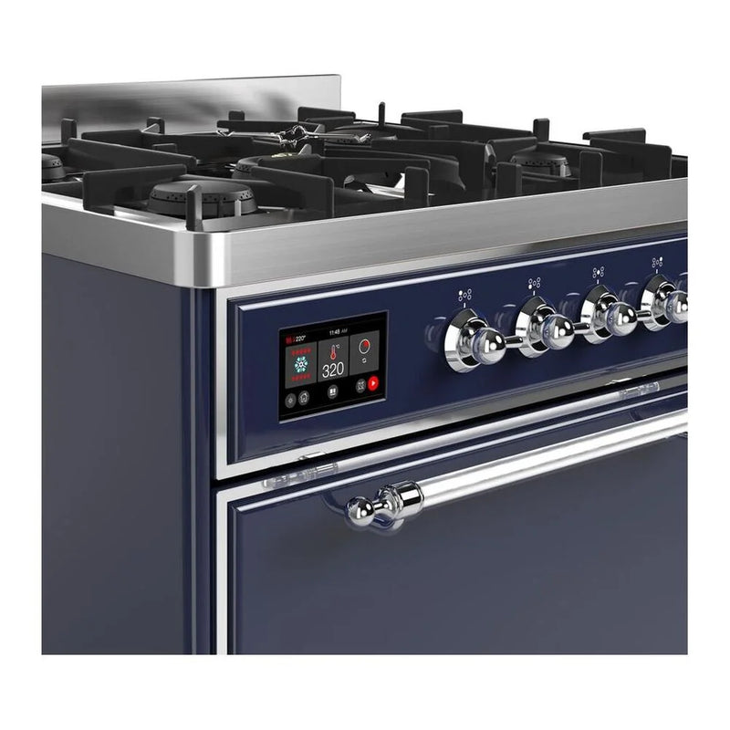 ILVE Majestic II 30" Dual Fuel Freestanding Range in Midnight Blue with Chrome Trim, UM30DQNE3MBC