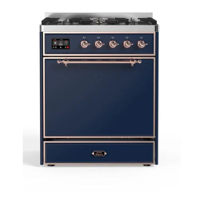 ILVE Majestic II 30" Dual Fuel Freestanding Range in Midnight Blue with Copper Trim, UM30DQNE3MBP