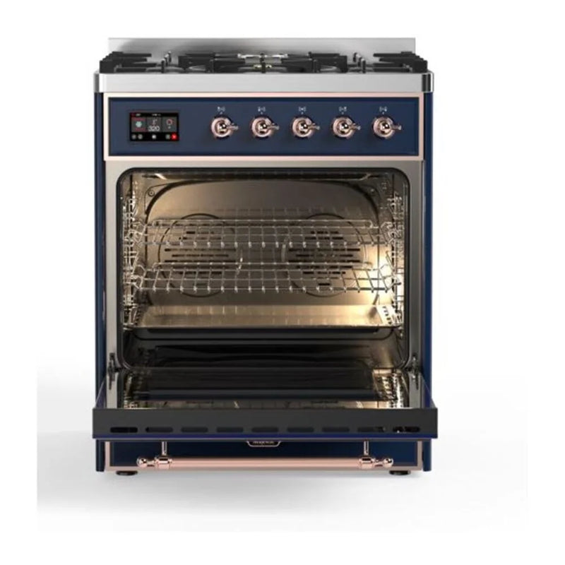 ILVE Majestic II 30" Dual Fuel Freestanding Range in Midnight Blue with Copper Trim, UM30DQNE3MBP