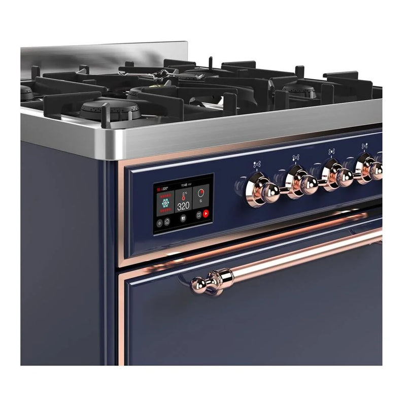 ILVE Majestic II 30" Dual Fuel Freestanding Range in Midnight Blue with Copper Trim, UM30DQNE3MBP