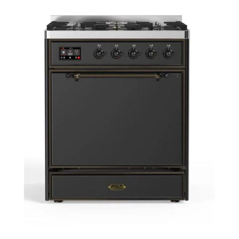 ILVE Majestic II 30" Dual Fuel Freestanding Range in Graphite Matte with Burnished Trim, UM30DQNE3MGBLP