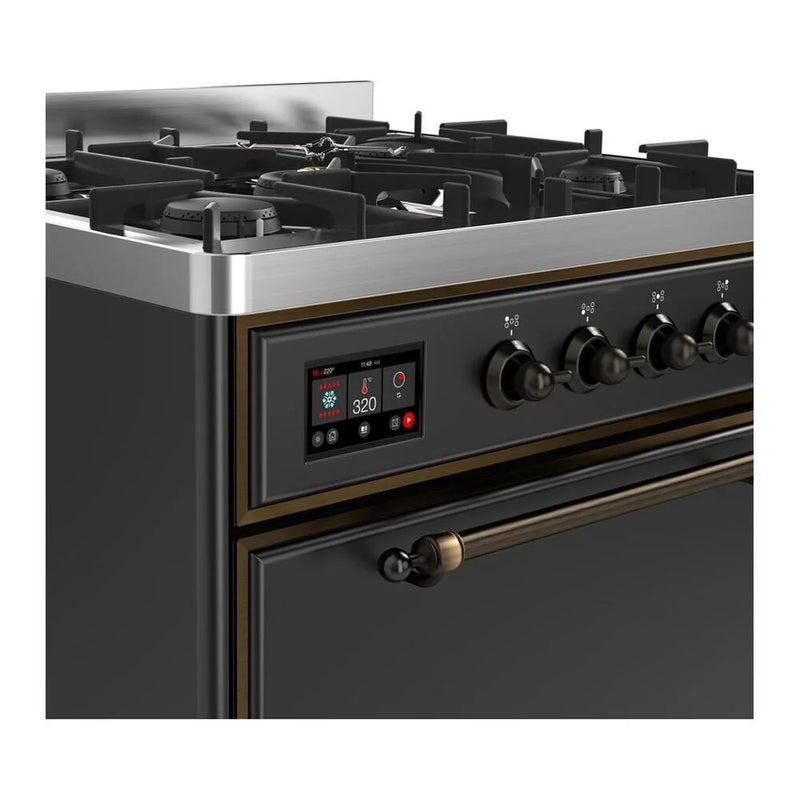 ILVE Majestic II 30" Dual Fuel Freestanding Range in Graphite Matte with Burnished Trim, UM30DQNE3MGBLP