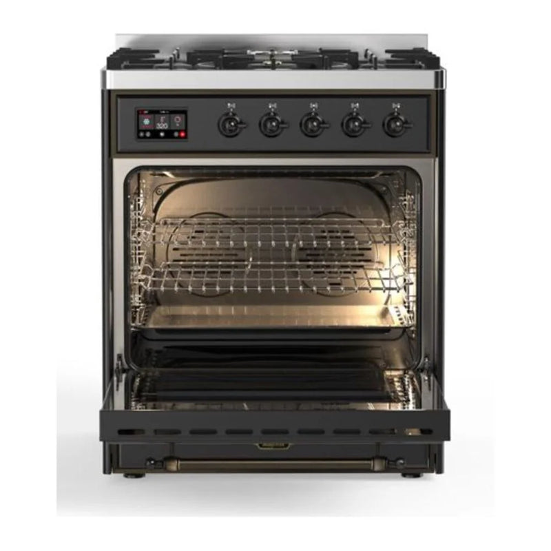 ILVE Majestic II 30" Dual Fuel Freestanding Range in Graphite Matte with Burnished Trim, UM30DQNE3MGB