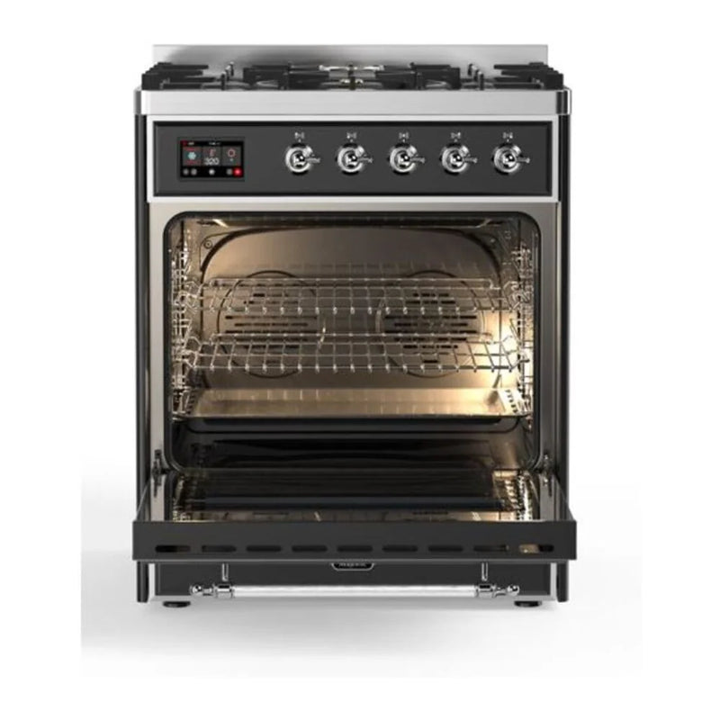 ILVE Majestic II 30" Dual Fuel Freestanding Range in Graphite Matte with Chrome Trim, UM30DQNE3MGCLP