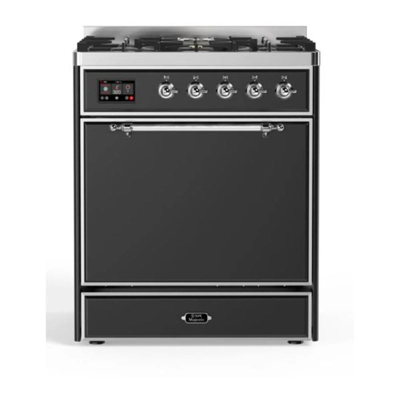 ILVE Majestic II 30" Dual Fuel Freestanding Range in Graphite Matte with Chrome Trim, UM30DQNE3MGC