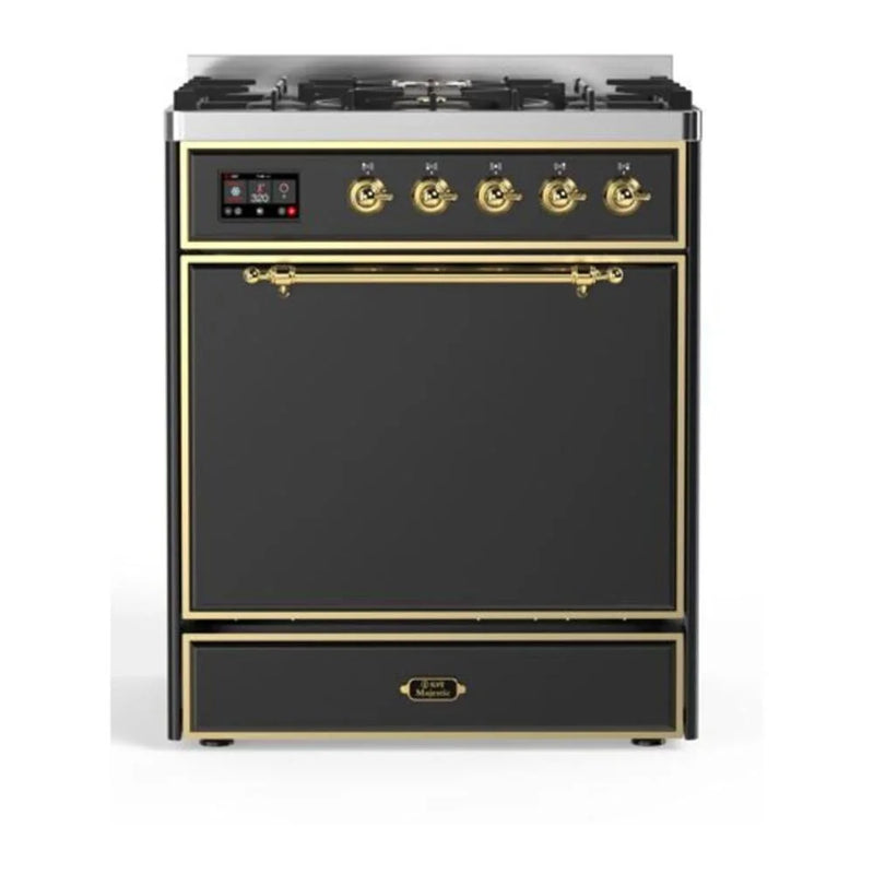 ILVE Majestic II 30" Dual Fuel Freestanding Range in Graphite Matte with Brass Trim, UM30DQNE3MGGLP