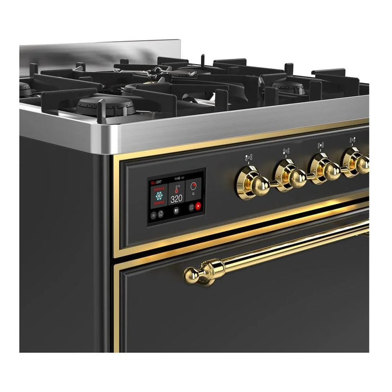 ILVE Majestic II 30" Dual Fuel Freestanding Range in Graphite Matte with Brass Trim, UM30DQNE3MGGLP