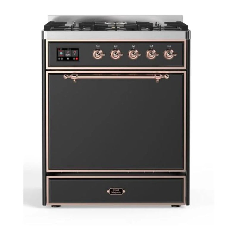 ILVE Majestic II 30" Dual Fuel Freestanding Range in Graphite Matte with Copper Trim, UM30DQNE3MGPLP