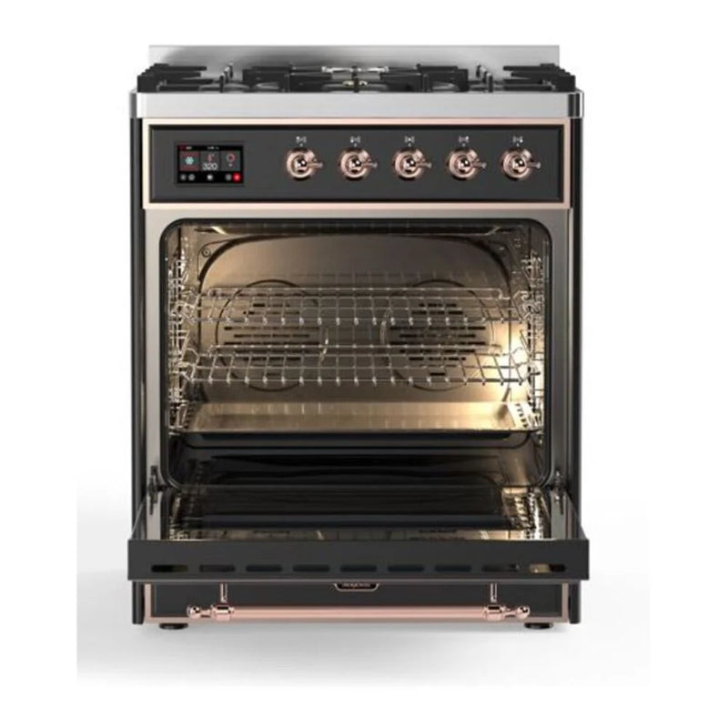 ILVE Majestic II 30" Dual Fuel Freestanding Range in Graphite Matte with Copper Trim, UM30DQNE3MGPLP