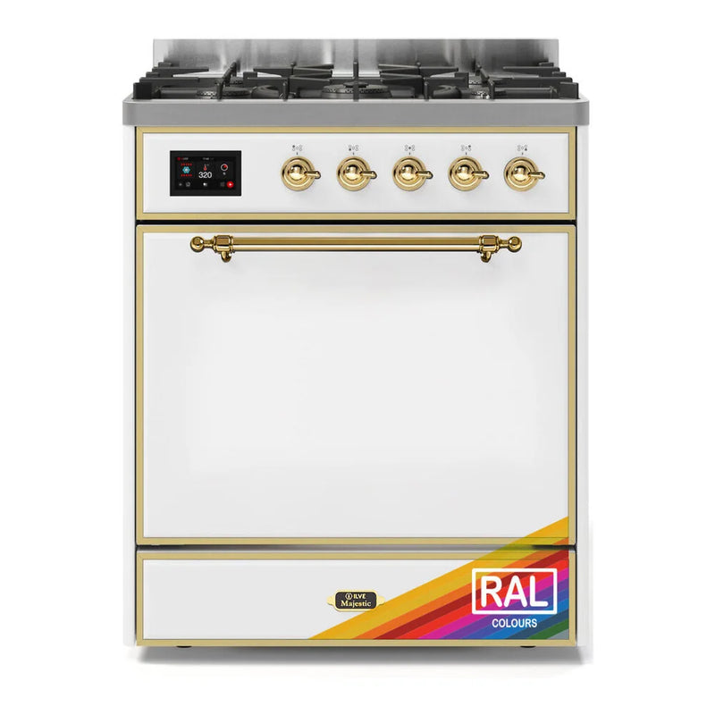 ILVE Majestic II 30" Dual Fuel Freestanding Range in RAL Color with Brass Trim, UM30DQNE3RAG