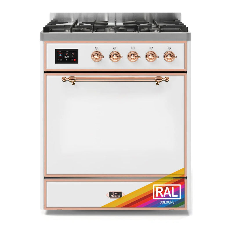 ILVE Majestic II 30" Dual Fuel Freestanding Range in RAL Color with Copper Trim, UM30DQNE3RAPLP