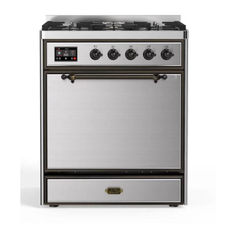 ILVE Majestic II 30" Dual Fuel Freestanding Range in Stainless Steel with Burnished Trim, UM30DQNE3SSBLP