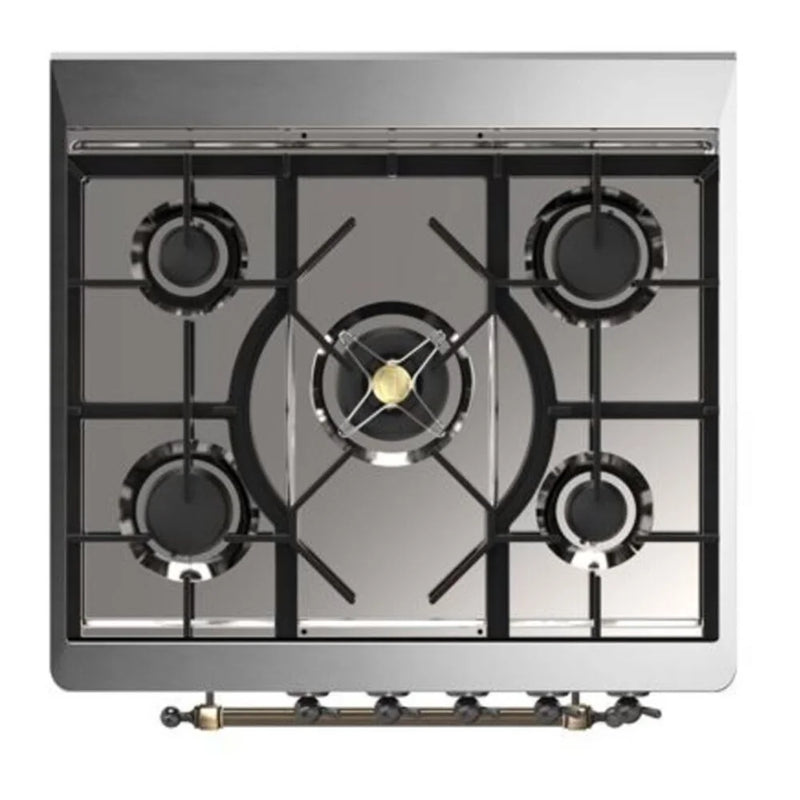ILVE Majestic II 30" Dual Fuel Freestanding Range in Stainless Steel with Burnished Trim, UM30DQNE3SSBLP