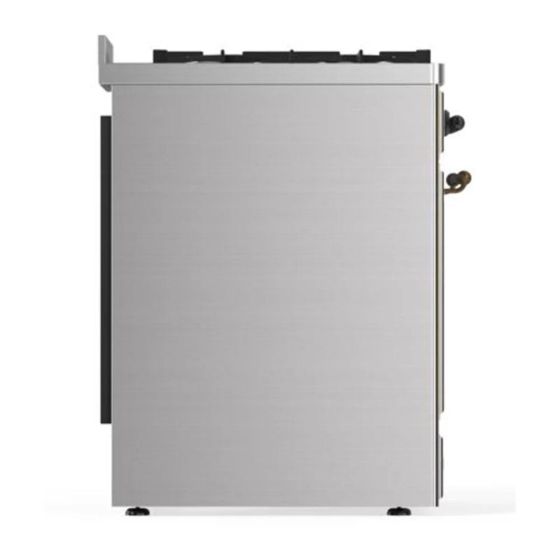 ILVE Majestic II 30" Dual Fuel Freestanding Range in Stainless Steel with Burnished Trim, UM30DQNE3SSBLP