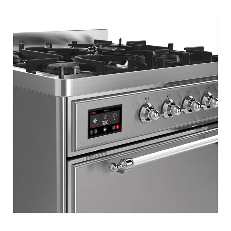 ILVE Majestic II 30" Dual Fuel Freestanding Range in Stainless Steel with Chrome Trim, UM30DQNE3SSCLP