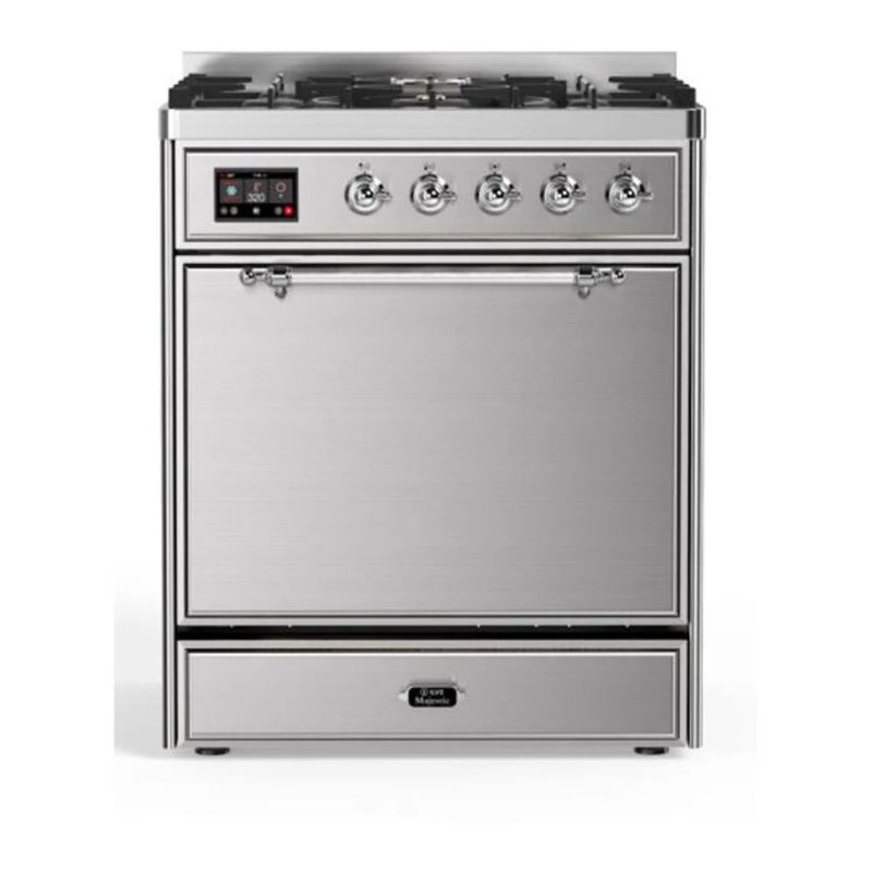 ILVE Majestic II 30" Dual Fuel Freestanding Range in Stainless Steel with Chrome Trim, UM30DQNE3SSC