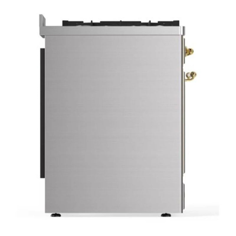 ILVE Majestic II 30" Dual Fuel Freestanding Range in Stainless Steel with Brass Trim, UM30DQNE3SSGLP
