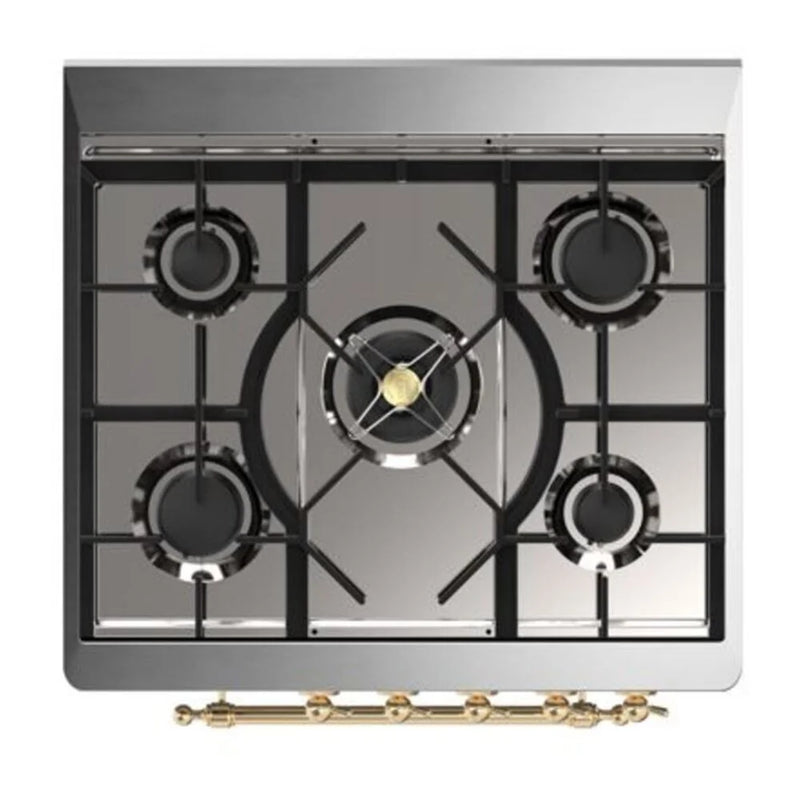 ILVE Majestic II 30" Dual Fuel Freestanding Range in Stainless Steel with Brass Trim, UM30DQNE3SSG
