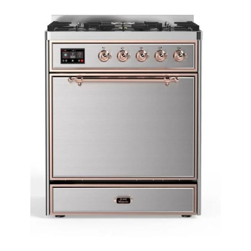 ILVE Majestic II 30" Dual Fuel Freestanding Range in Stainless Steel with Copper Trim, UM30DQNE3SSPLP