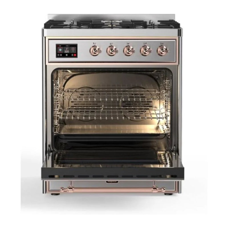 ILVE Majestic II 30" Dual Fuel Freestanding Range in Stainless Steel with Copper Trim, UM30DQNE3SSPLP