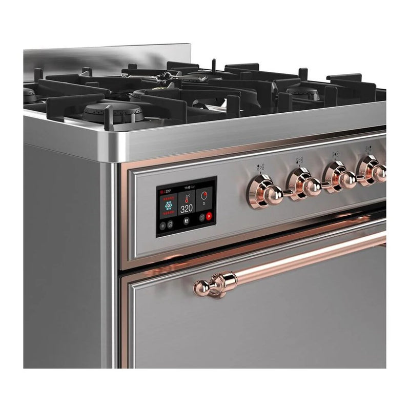 ILVE Majestic II 30" Dual Fuel Freestanding Range in Stainless Steel with Copper Trim, UM30DQNE3SSP