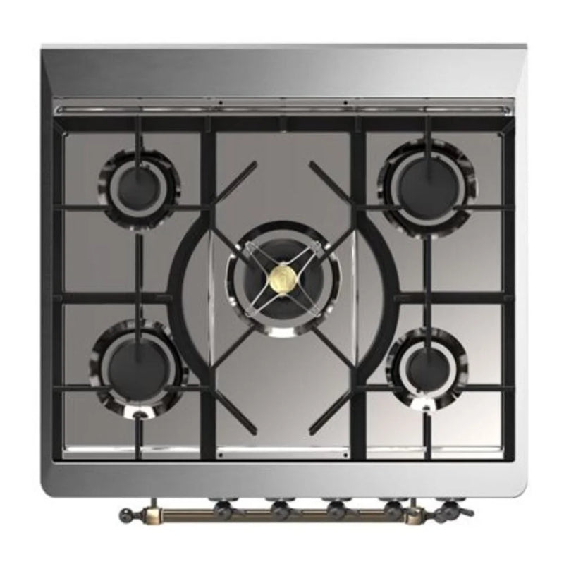 ILVE Majestic II 30" Dual Fuel Freestanding Range in White with Burnished Trim, UM30DQNE3WHBLP