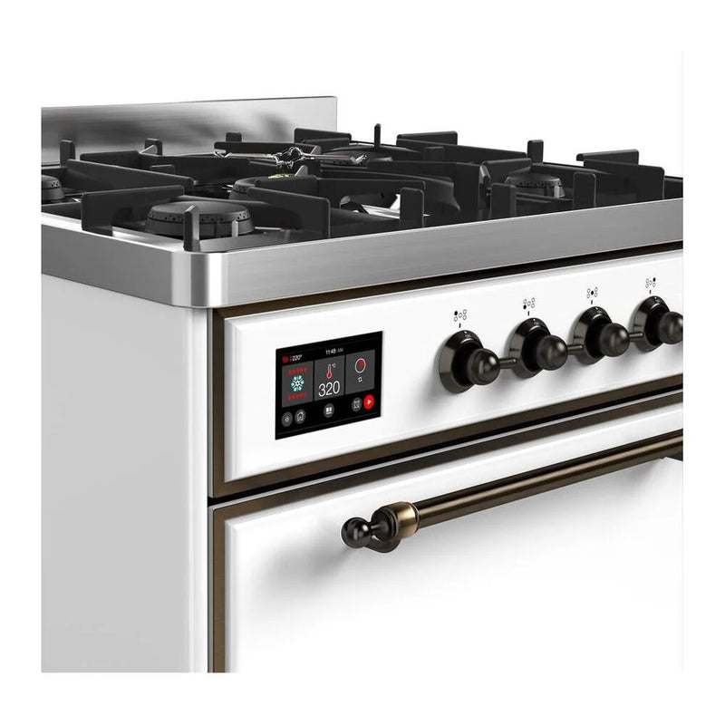 ILVE Majestic II 30" Dual Fuel Freestanding Range in White with Burnished Trim, UM30DQNE3WHBLP