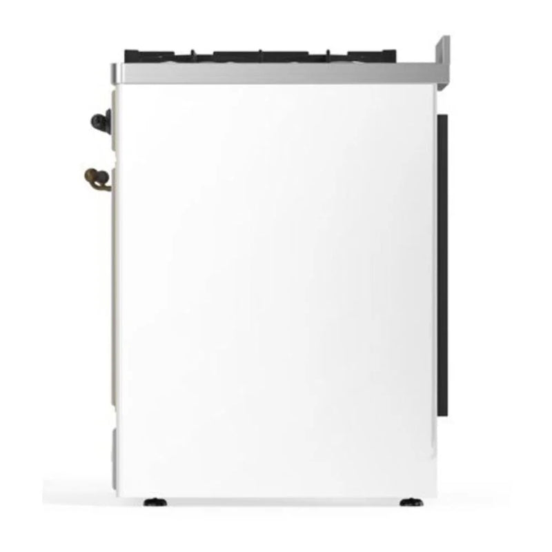 ILVE Majestic II 30" Dual Fuel Freestanding Range in White with Burnished Trim, UM30DQNE3WHBLP