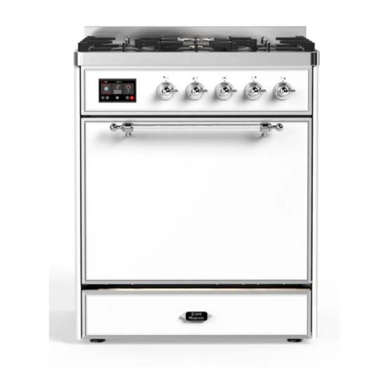 ILVE Majestic II 30" Dual Fuel Freestanding Range in White with Chrome Trim, UM30DQNE3WHCLP