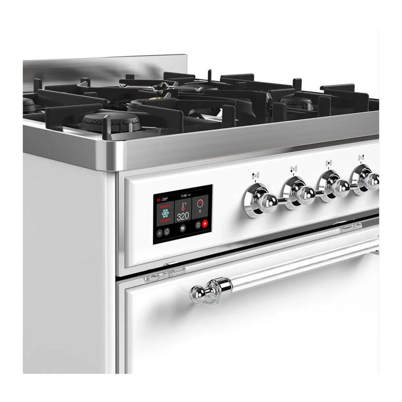 ILVE Majestic II 30" Dual Fuel Freestanding Range in White with Chrome Trim, UM30DQNE3WHCLP