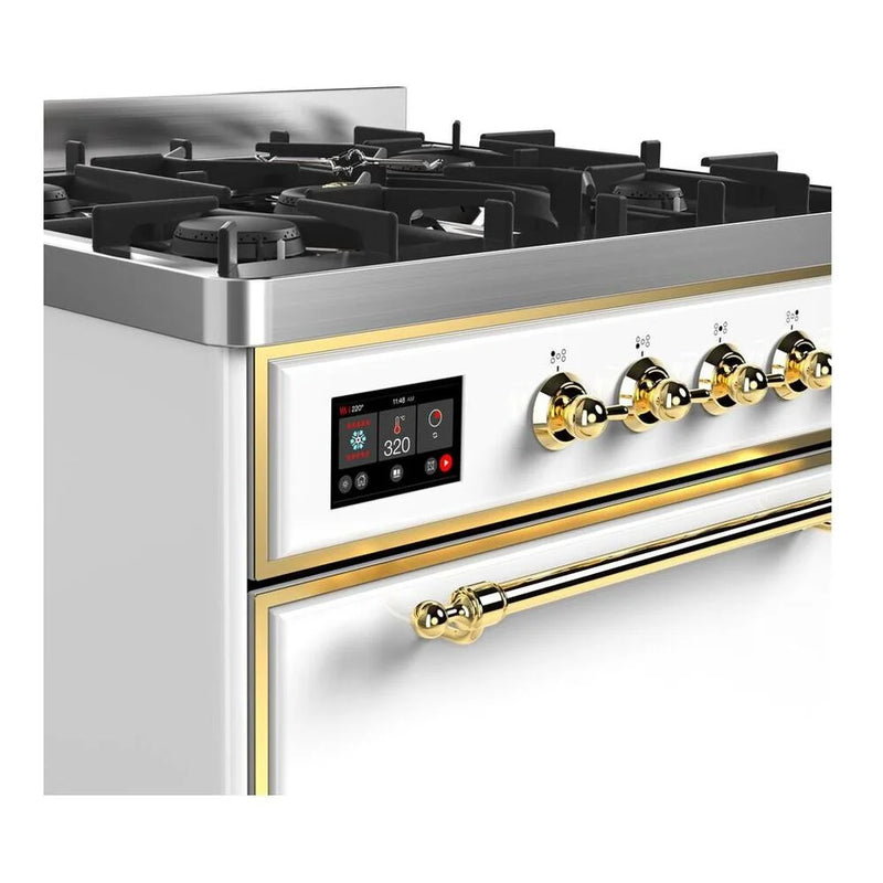 ILVE Majestic II 30" Dual Fuel Freestanding Range in White with Brass Trim, UM30DQNE3WHGLP
