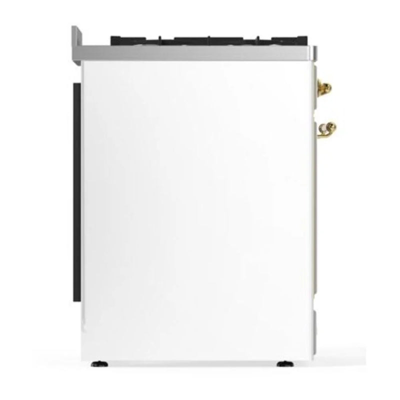 ILVE Majestic II 30" Dual Fuel Freestanding Range in White with Brass Trim, UM30DQNE3WHGLP