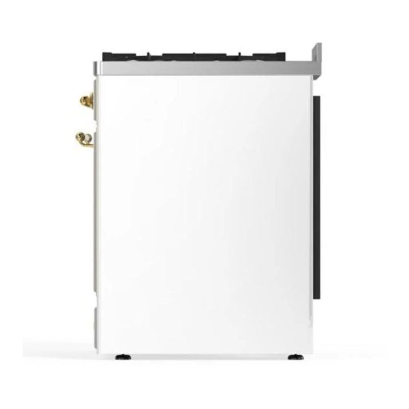 ILVE Majestic II 30" Dual Fuel Freestanding Range in White with Brass Trim, UM30DQNE3WHGLP