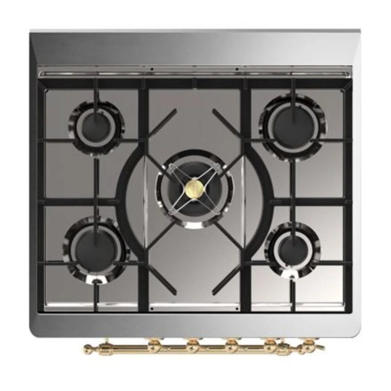 ILVE Majestic II 30" Dual Fuel Freestanding Range in White with Brass Trim, UM30DQNE3WHG