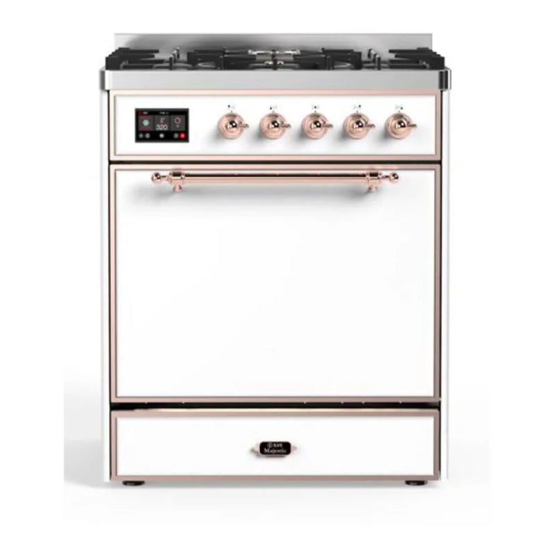 ILVE Majestic II 30" Dual Fuel Freestanding Range in White with Copper Trim, UM30DQNE3WHPLP