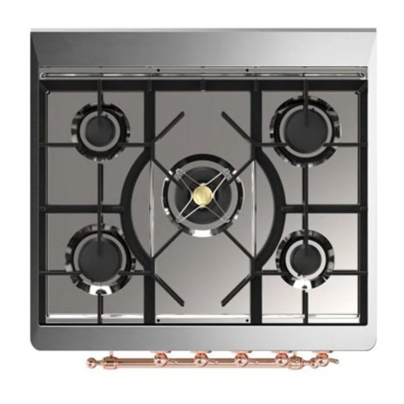 ILVE Majestic II 30" Dual Fuel Freestanding Range in White with Copper Trim, UM30DQNE3WHPLP