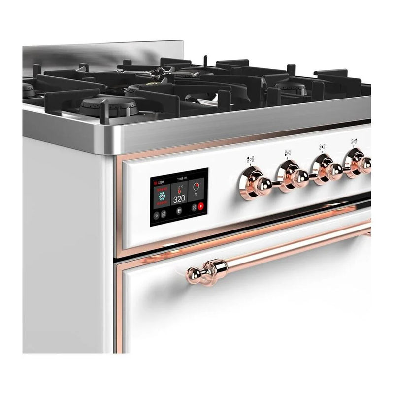 ILVE Majestic II 30" Dual Fuel Freestanding Range in White with Copper Trim, UM30DQNE3WHPLP