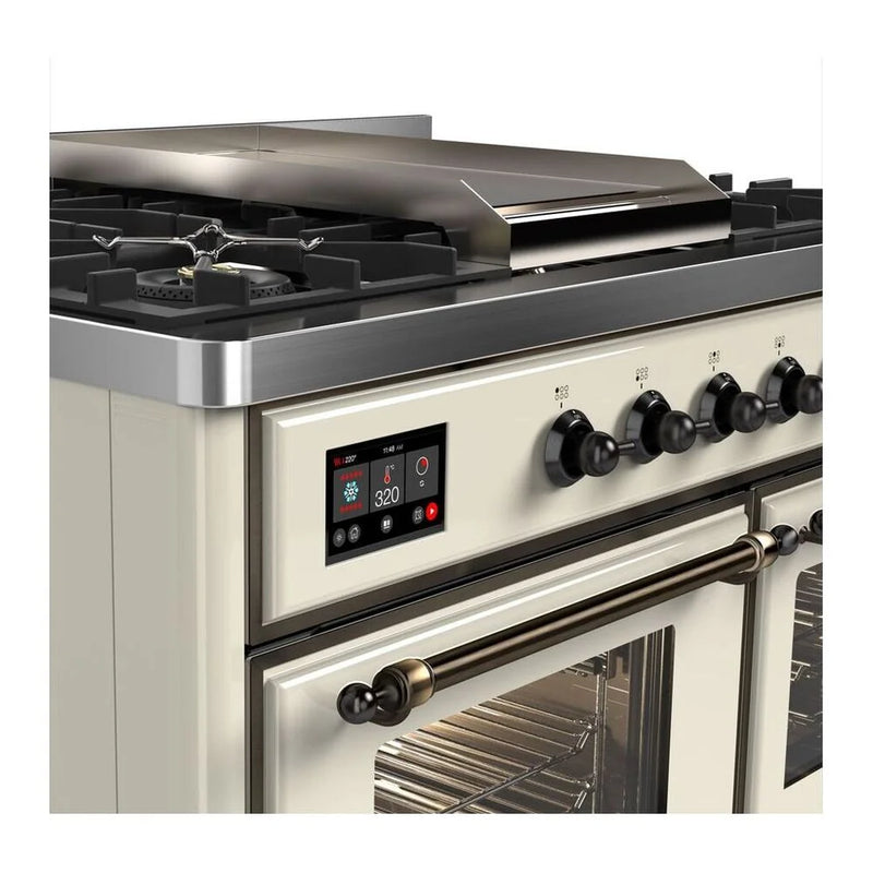 ILVE Majestic II 40" Dual Fuel Freestanding Range in Antique White with Burnished Trim, UMD10FDNS3AWB