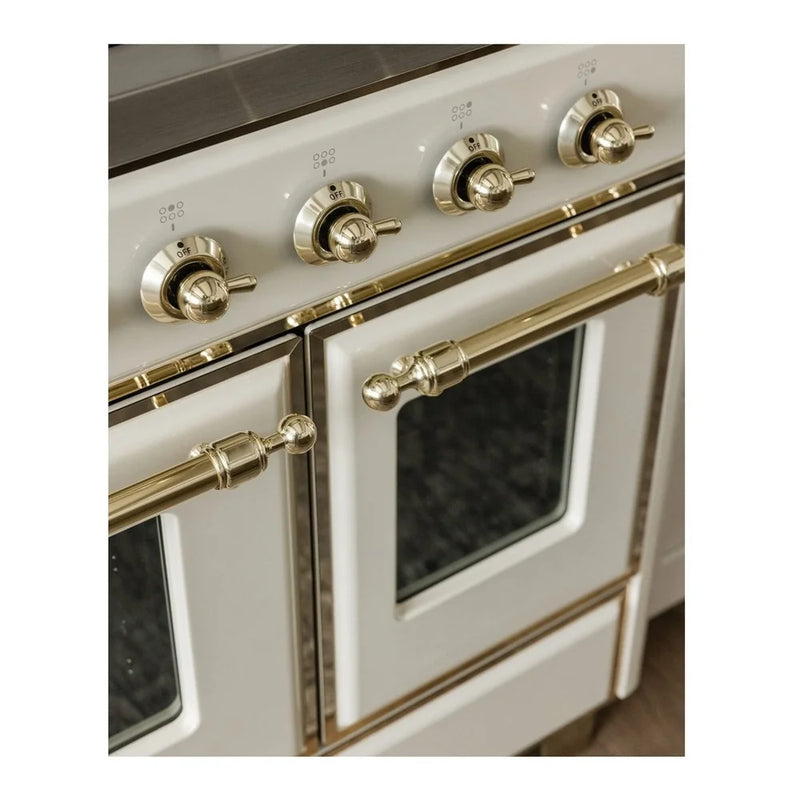 ILVE Majestic II 40" Dual Fuel Freestanding Range in Antique White with Brass Trim, UMD10FDNS3AWGLP
