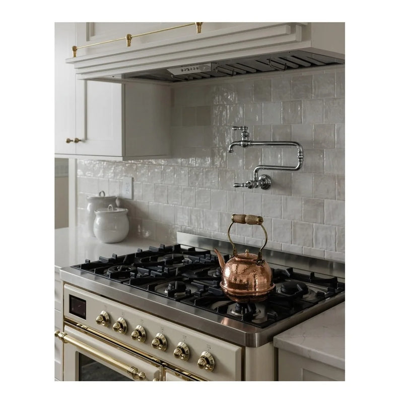 ILVE Majestic II 40" Dual Fuel Freestanding Range in Antique White with Brass Trim, UMD10FDNS3AWGLP