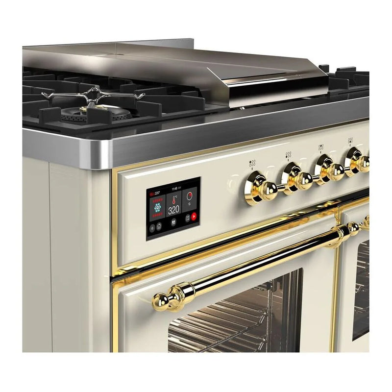 ILVE Majestic II 40" Dual Fuel Freestanding Range in Antique White with Brass Trim, UMD10FDNS3AWGLP