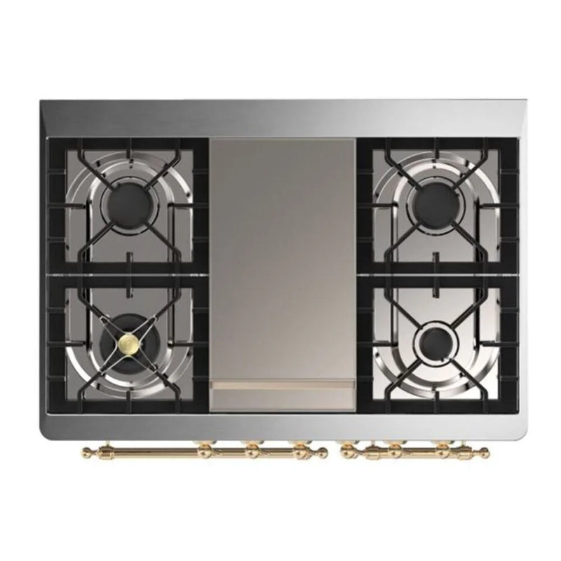 ILVE Majestic II 40" Dual Fuel Freestanding Range in Antique White with Brass Trim, UMD10FDNS3AWGLP